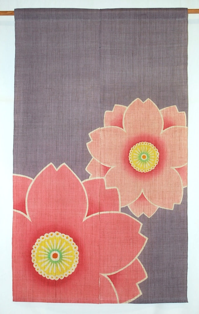 Japanese Noren - Hana (pink) - 麻暖簾 - 花 ピンク