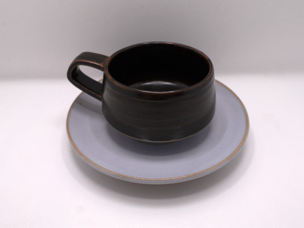 Cup and saucer - Black x Geppaku - 黒 × 月白